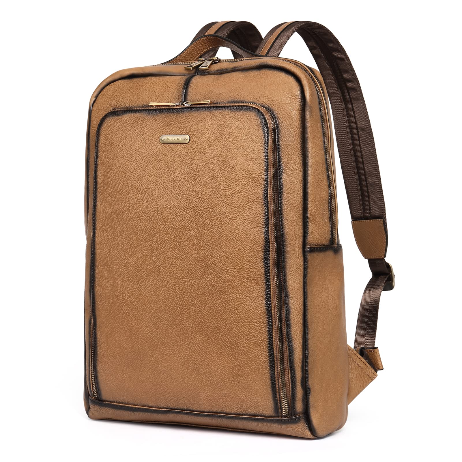 CLUCI Genuine Full Grain Leather Backpack for Women - Vintage 15.6 Inch Laptop Backpack Purse, Travel Daypack in Sassafras Khaki - Perfect for Work, College & Weekend Getaways