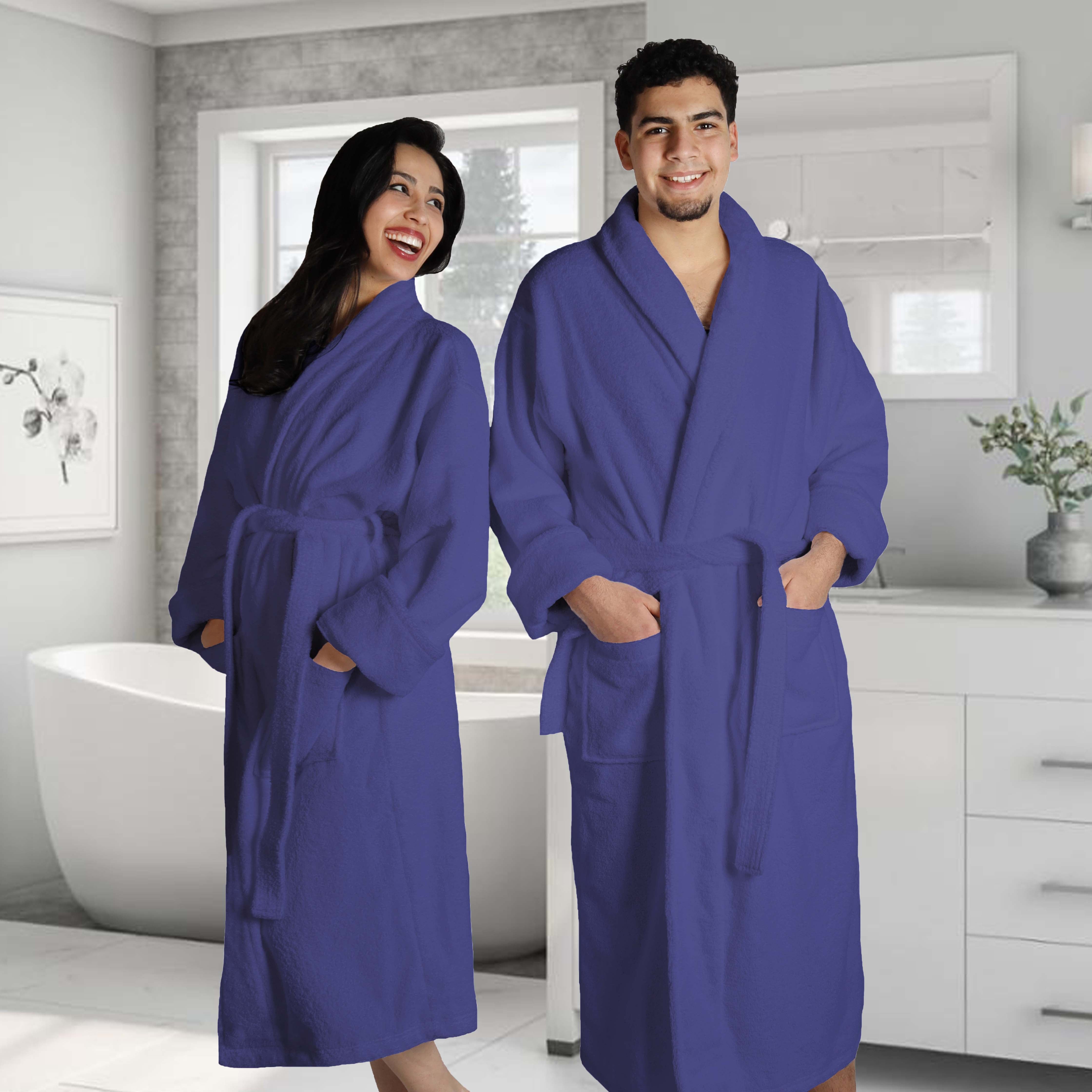 Premium Turkish Cotton Bathrobe for Women & Men - Unisex Shawl Collar Long Robe with Pockets | Soft Spa, Lounge & Hotel Style Bathrobe for Home Relaxation