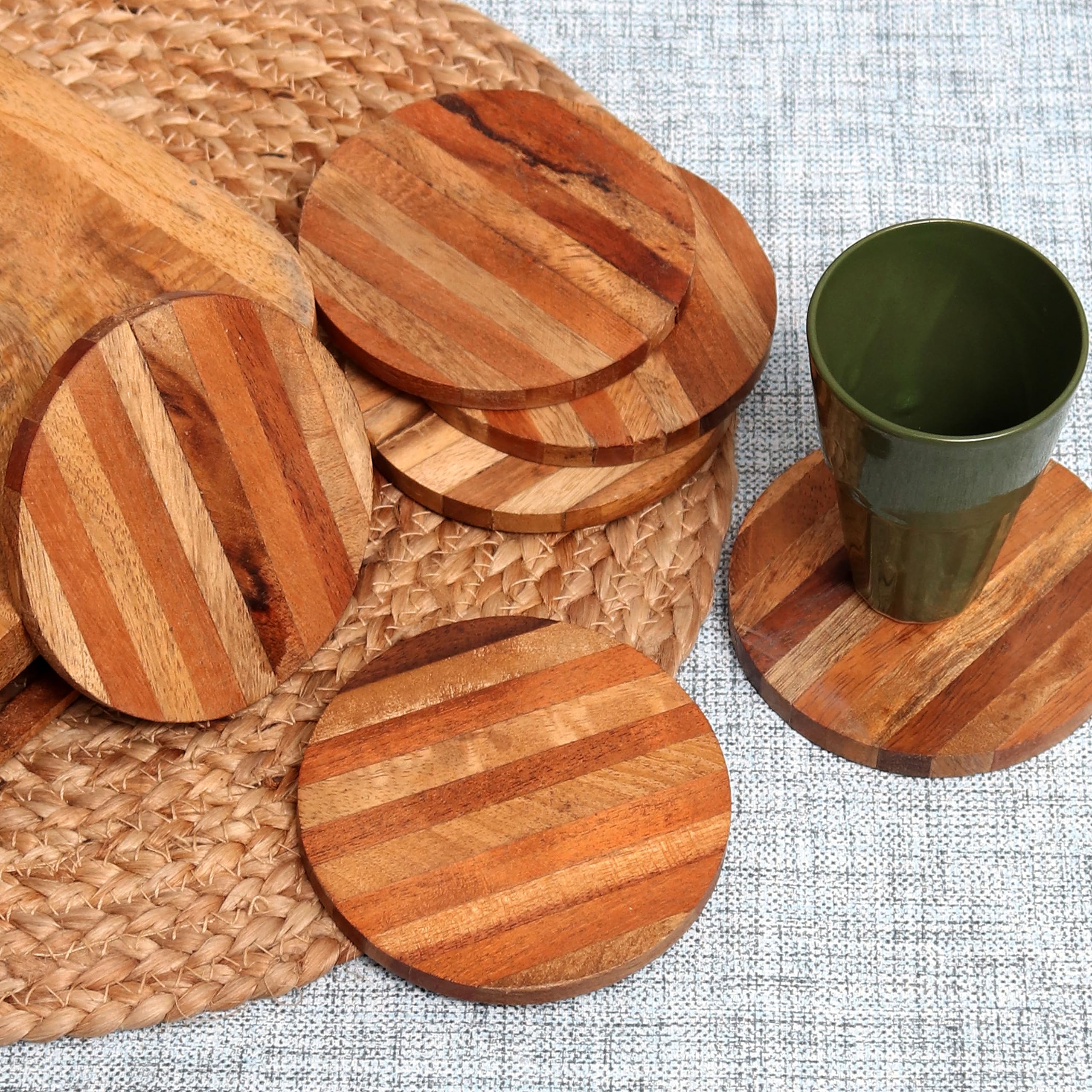 6-Piece Indian Wooden Tea Coaster Set | Handcrafted Barware & Cup Coasters for Dining Table | Rustic Home Decor & Housewarming Gift from India | Perfect for Tea Parties, Coffee Tables & Dining Room Protection