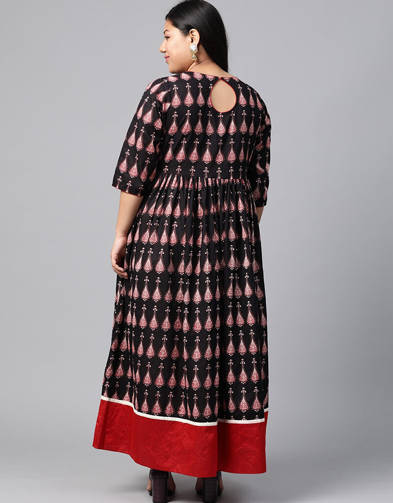 Elegant Black Cotton Anarkali Suit for Women - Traditional Indian Ethnic Dress for Festivals, Weddings & Special Occasions
