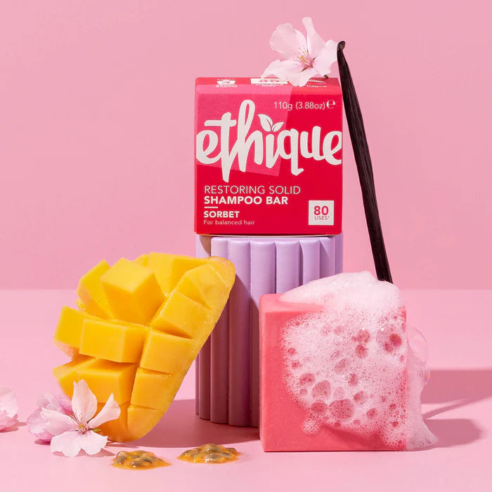 Ethique Solid Shampoo Bar for Balanced Hair - 110g Vegan & Plastic-Free Hair Care - Restoring Sorbet Scent - Ideal for Travel & Eco-Friendly Bathroom Routine