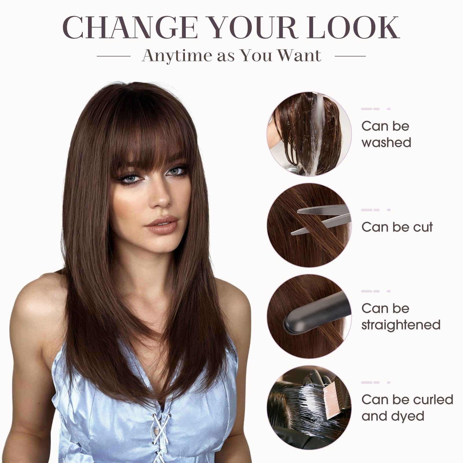 100% Human Hair Toppers with Bangs for Women - 14 Inch Mocha Brown Clip-in Hairpiece (2.8