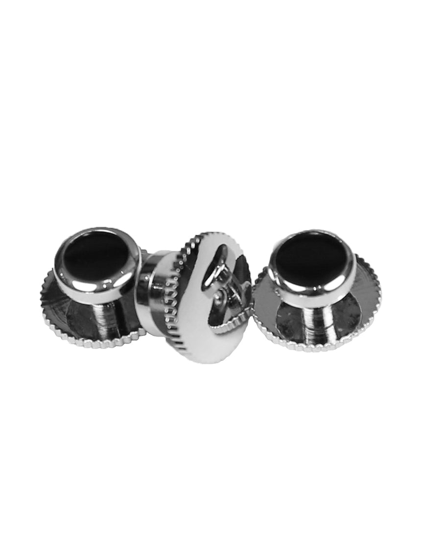 DÉCLIC Onyx (6) Silver Screw Shirt Studs for Men - Elegant Dress Shirt Accessories for Weddings, Formal Events & Business Attire