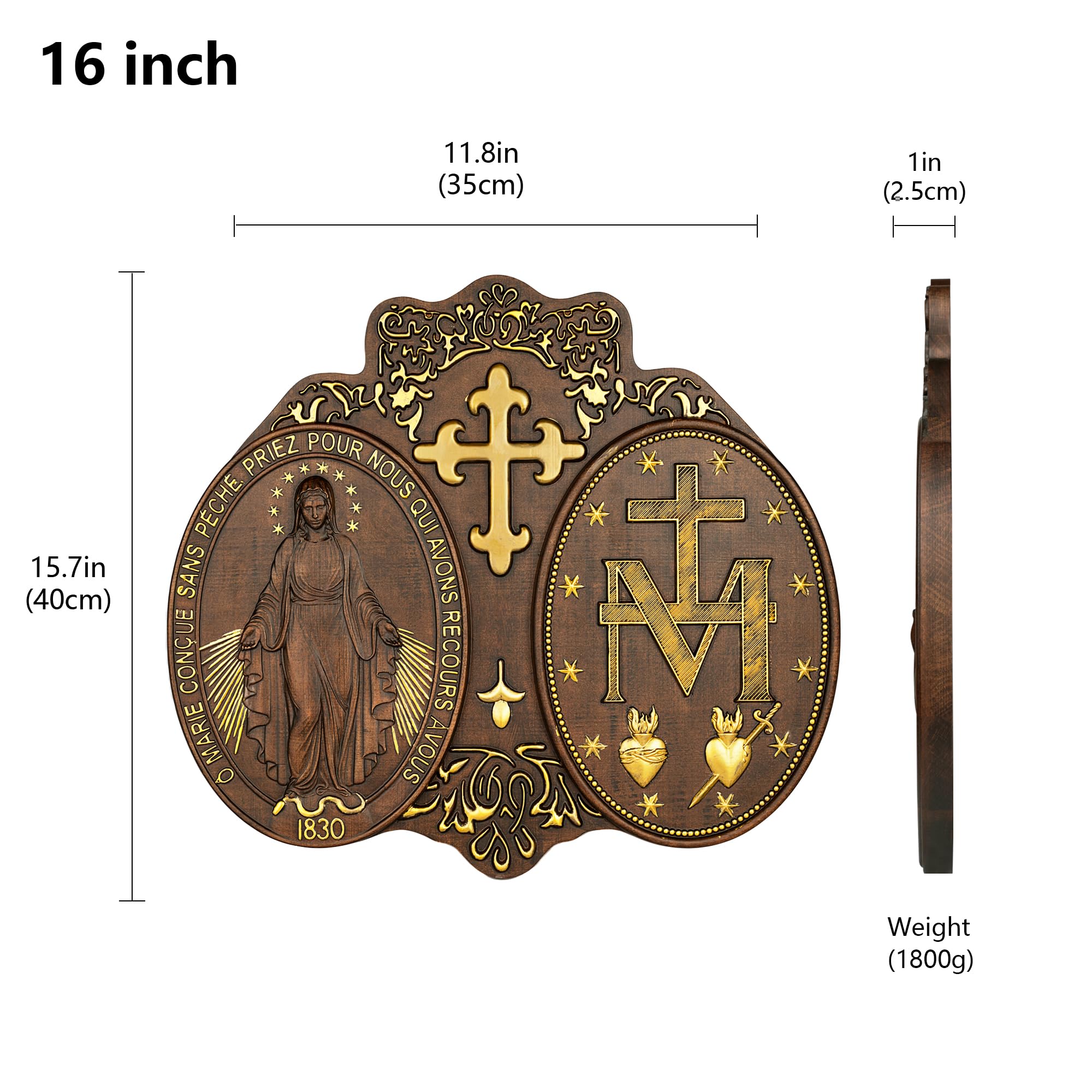 Handmade Wooden Virgin Mary Wall Plaque - 16 Inch Religious Art Sculpture for Home Decor, Catholic Gifts & Christmas Present | Perfect for Church, Prayer Room & Christian Home Décor
