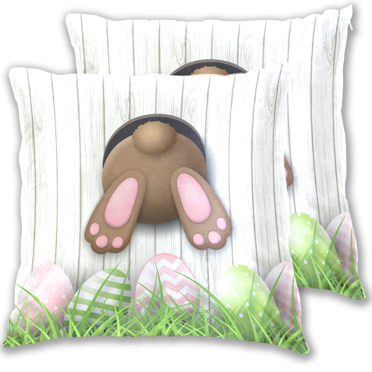 Aflyko Easter Bunny Throw Pillow Covers - 2 Pack Brown Bunny Butt Cushion Cases 16x16 Inch - Soft Decorative Pillow Covers for Sofa, Bed, Party Decor - Perfect Easter Gift for Kids, Spring Home Decor & Housewarming Present