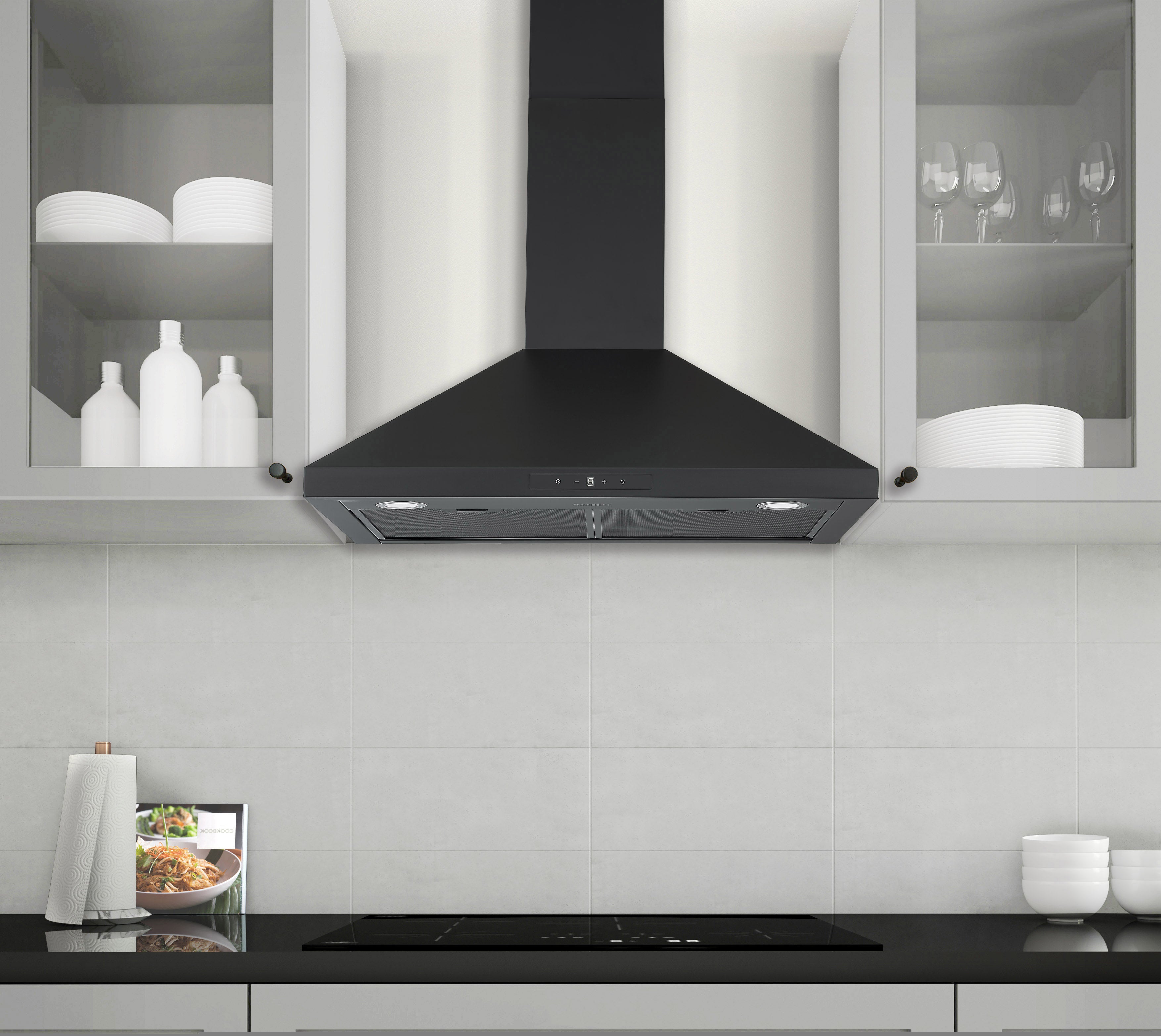 Ancona 30 Inch Convertible Wall Mounted Pyramid Range Hood in Matte Black - Powerful Kitchen Ventilation for Gas Stoves & Cooking Areas