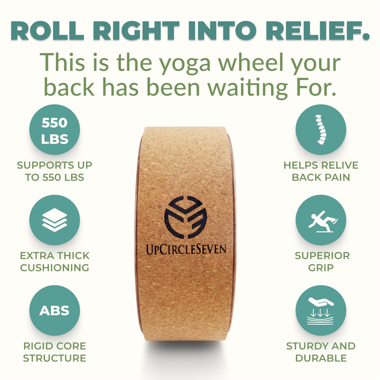 UpCircleSeven Back Roller & Yoga Wheel for Pain Relief - Therapeutic Spine Stretcher for Lower & Upper Back Stiffness - Improve Mobility, Flexibility & Posture Alignment - Perfect for Yoga, Pilates & Home Workouts