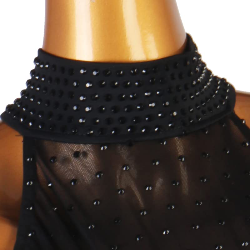 Women's Sleeveless Latin Dance Dress - Halter Neck Tango Performance Costume with Hollow Back & Fringe for Cha Cha, Samba, Ballroom Dancing | Perfect for Competitions, Performances & Dance Classes