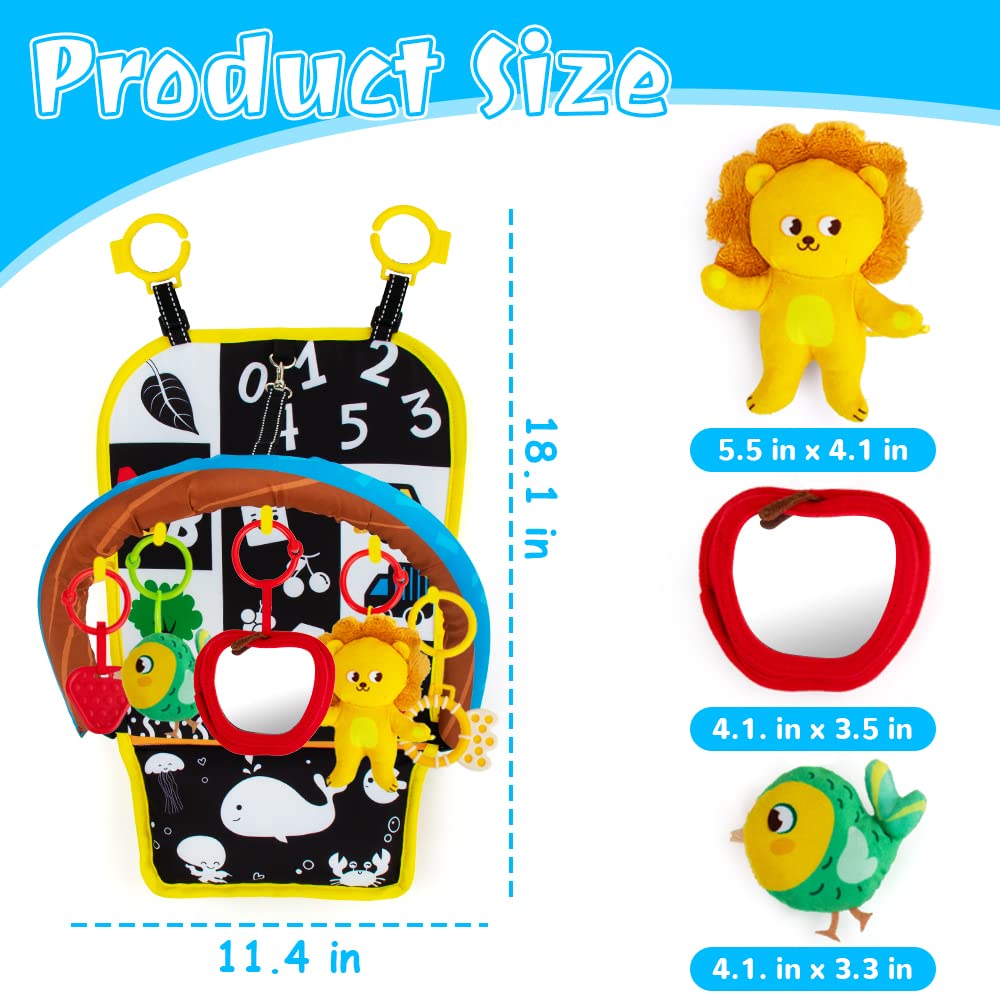 Teytoy Adjustable Baby Car Seat Toys for Infants 0-6 Months - Double-Sided Sensory Hanging Toy with Mirror, Rattle & Teether - Perfect for Rear-Facing Car Seats & Stroller Entertainment