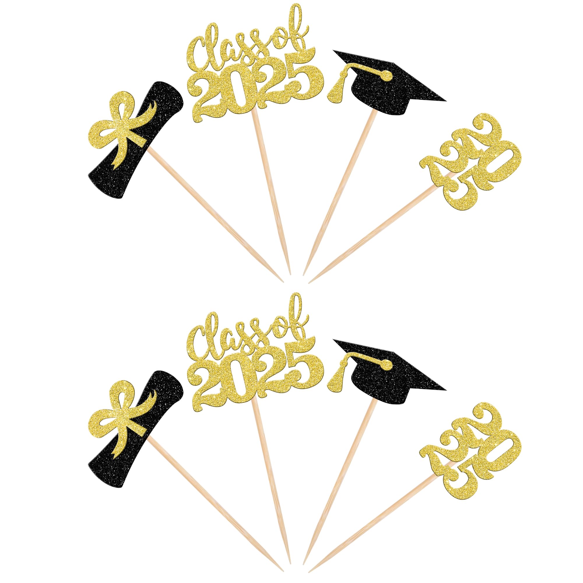 36 PCS 2025 Graduation Cupcake Toppers - Glitter Class of 2025 Graduation Cap & Diploma Cake Decorations - Gold Party Supplies for Graduation Ceremony, School Celebration & Dessert Table Decor