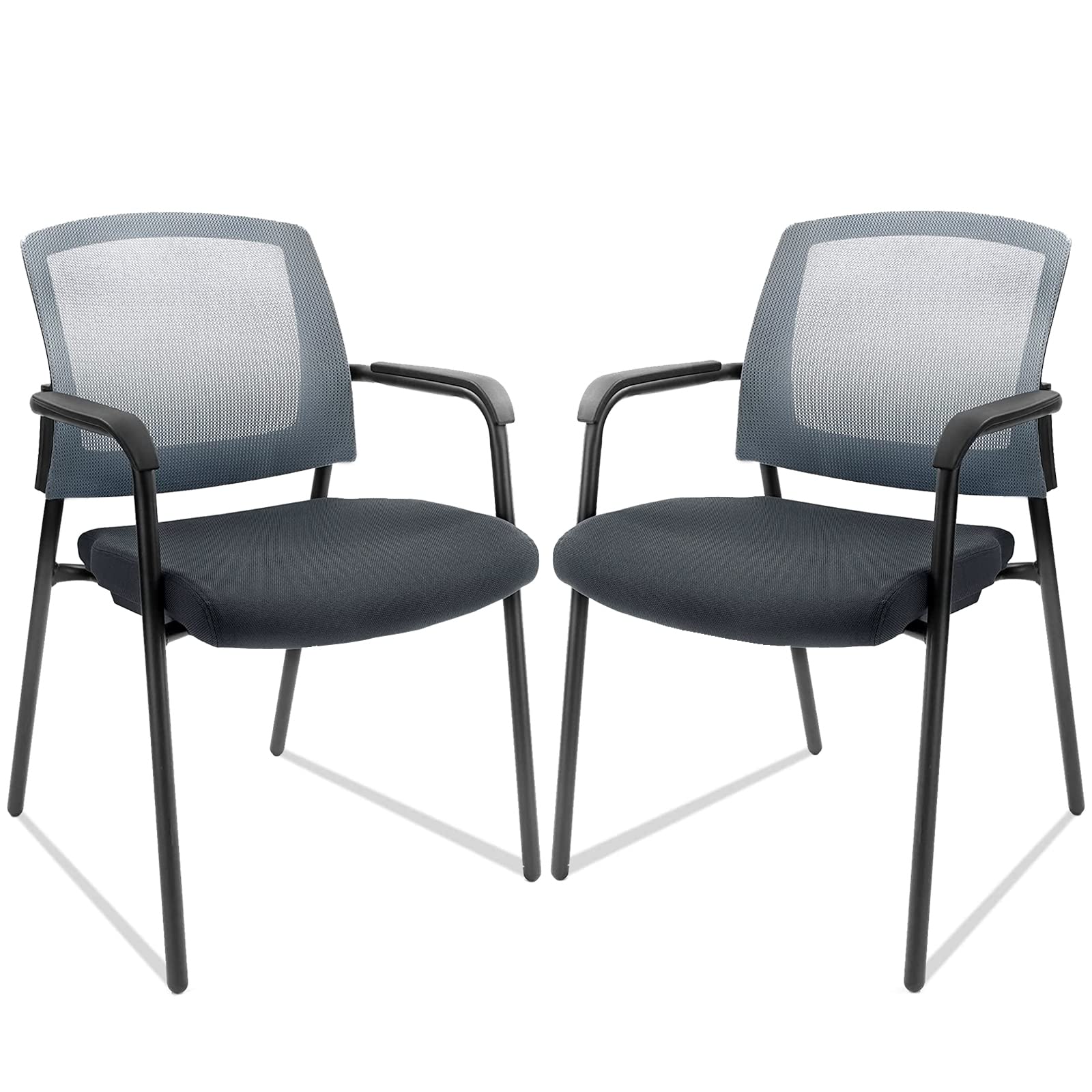 Clatina Ergonomic Mesh Guest Chair with Arms - Stackable Office Chair for Home, Waiting Room, Lobby & Conference - Breathable Back Support, No Wheels (Alba Gray, 2-Pack) - Perfect for Reception Areas, Meeting Rooms & Small Office Spaces