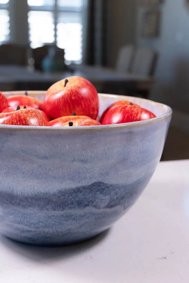 Giant Stoneware Blues & Creams Serving Bowl #27 - Large Ceramic Bowl for Entertaining, Family Dinners & Party Dishes (Big Bowl Series)