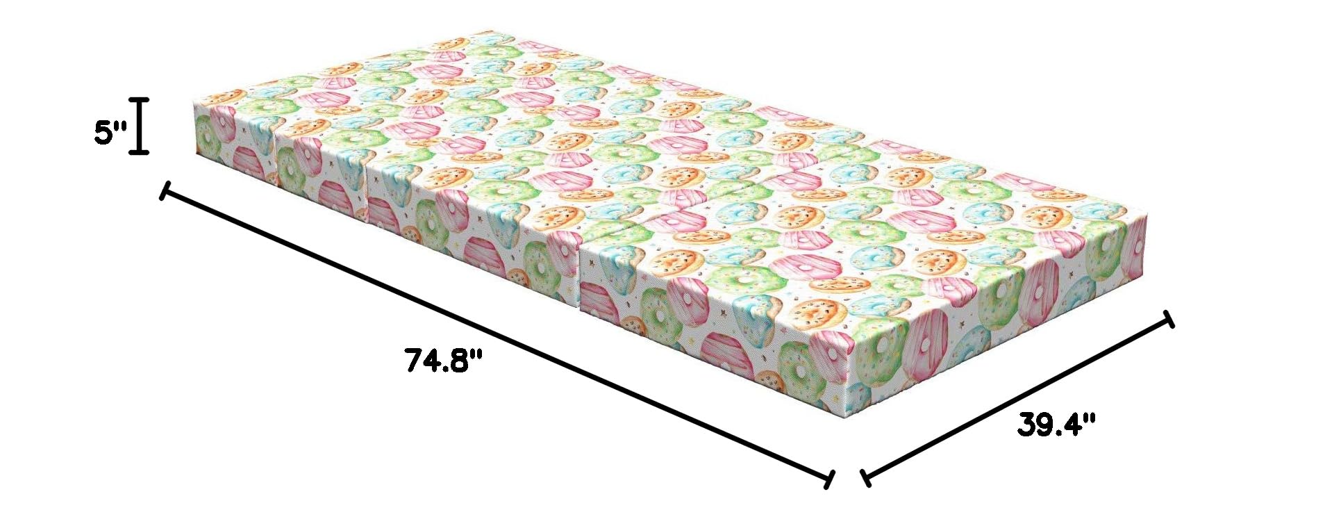 Ambesonne Colorful Foldable Mattress - Soft & Comfortable Donut Pattern Guest Bed - Perfect for Sleepovers, Camping & Kids Rooms