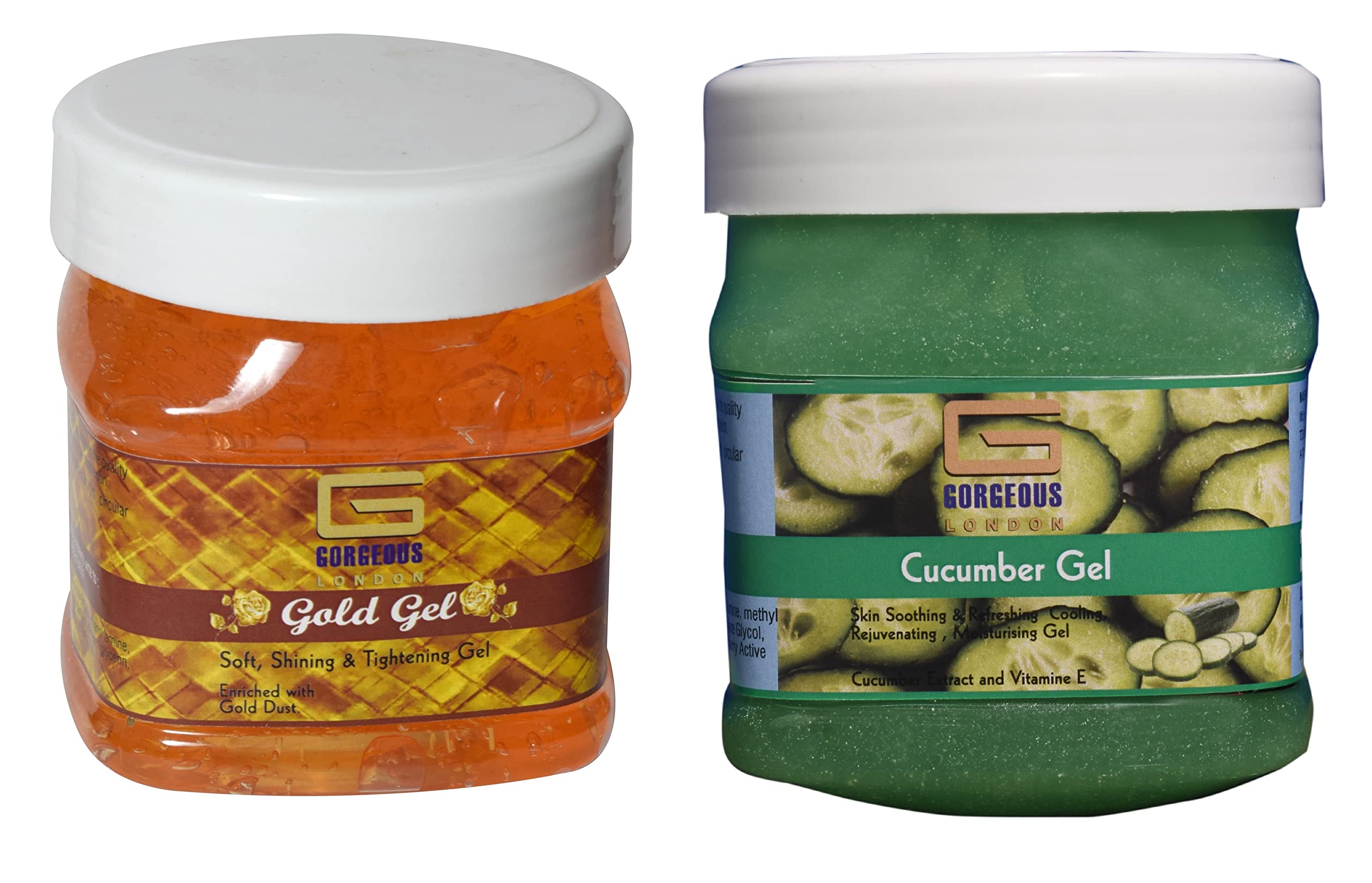 Premium London Gold & Cucumber Gel Duo (2-Pack, 450ml Each) - Hydrating & Brightening Skincare for Face & Body | Perfect for Daily Use, Spa Days & Travel