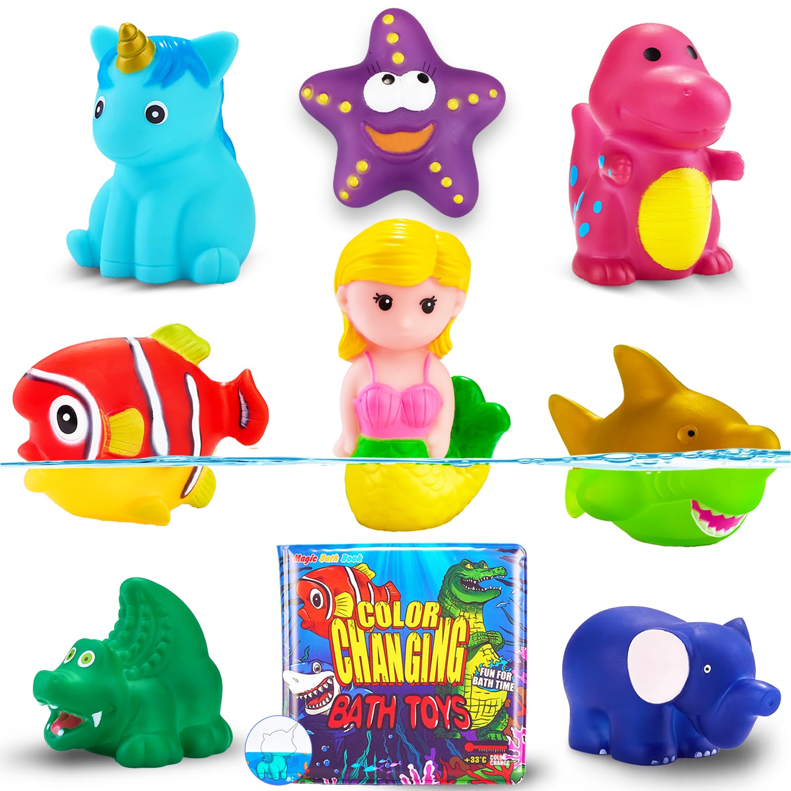 Color Changing Bath Toys for Kids - Mermaid & Dinosaur Floating Toys for Bathtub Fun