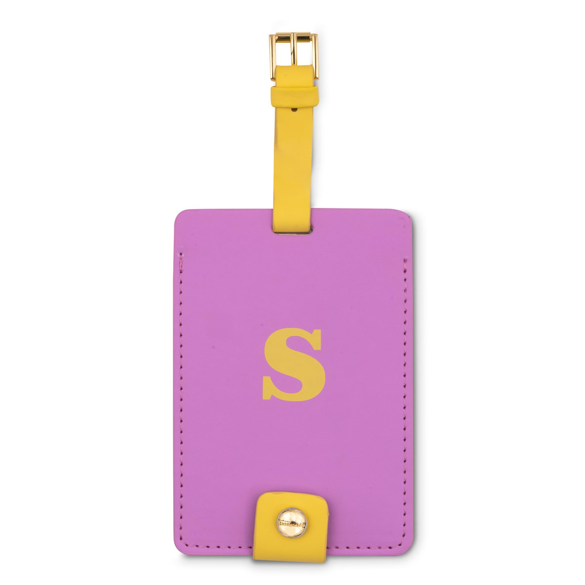 Kate Spade New York Leatherette Luggage Tag with Secure Strap - Colorful Suitcase Identifier for Travel, Monogram Bag Tag ID (Small) - Perfect for Airports, Cruise Ships & Business Trips