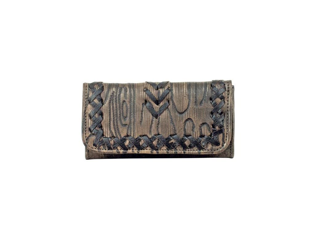 American West Women's Distressed Charcoal Brown Tri-Fold Leather Wallet - Perfect for Everyday Use, Travel & Gift Giving