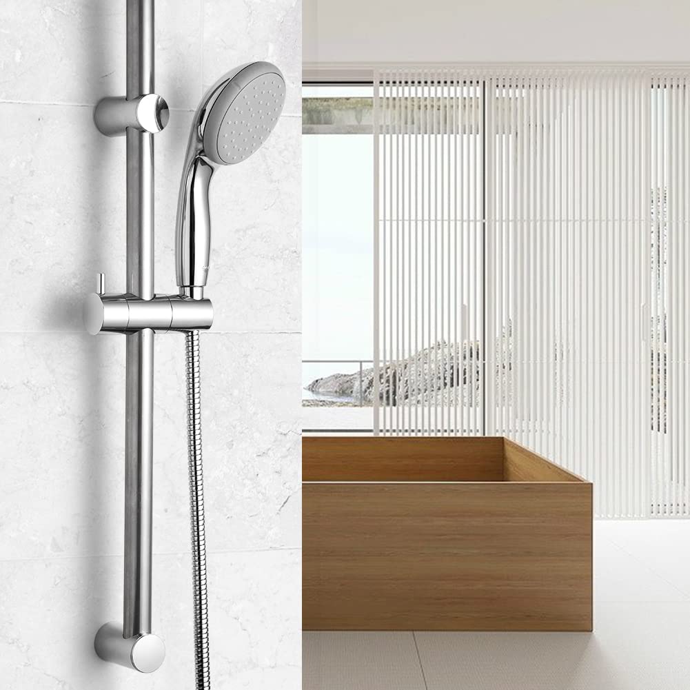 OFFO Adjustable Shower Riser Rail - 62cm Wall Mounted Shower Rail with Handheld Shower Head Holder, Chrome Finish (28-61cm Extension) - Perfect for Bathroom Renovation & Handicap Accessibility