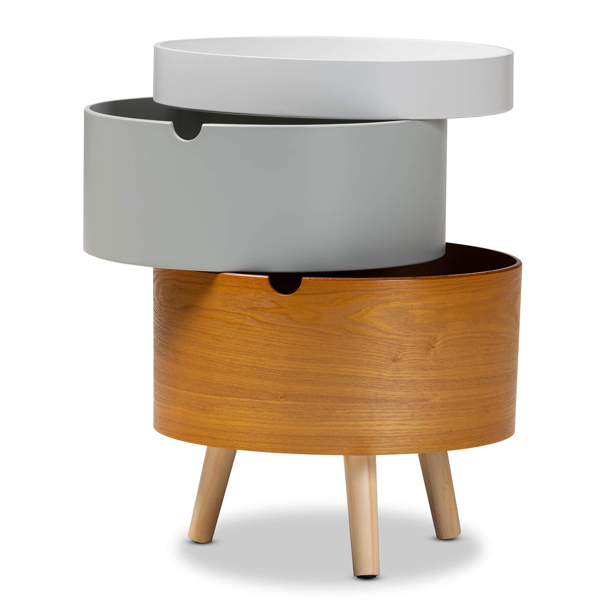 Baxton Studio Modern Nightstand - White, Light Gray & Natural Wood Finish - Bedside Table for Bedroom, Living Room & Guest Room