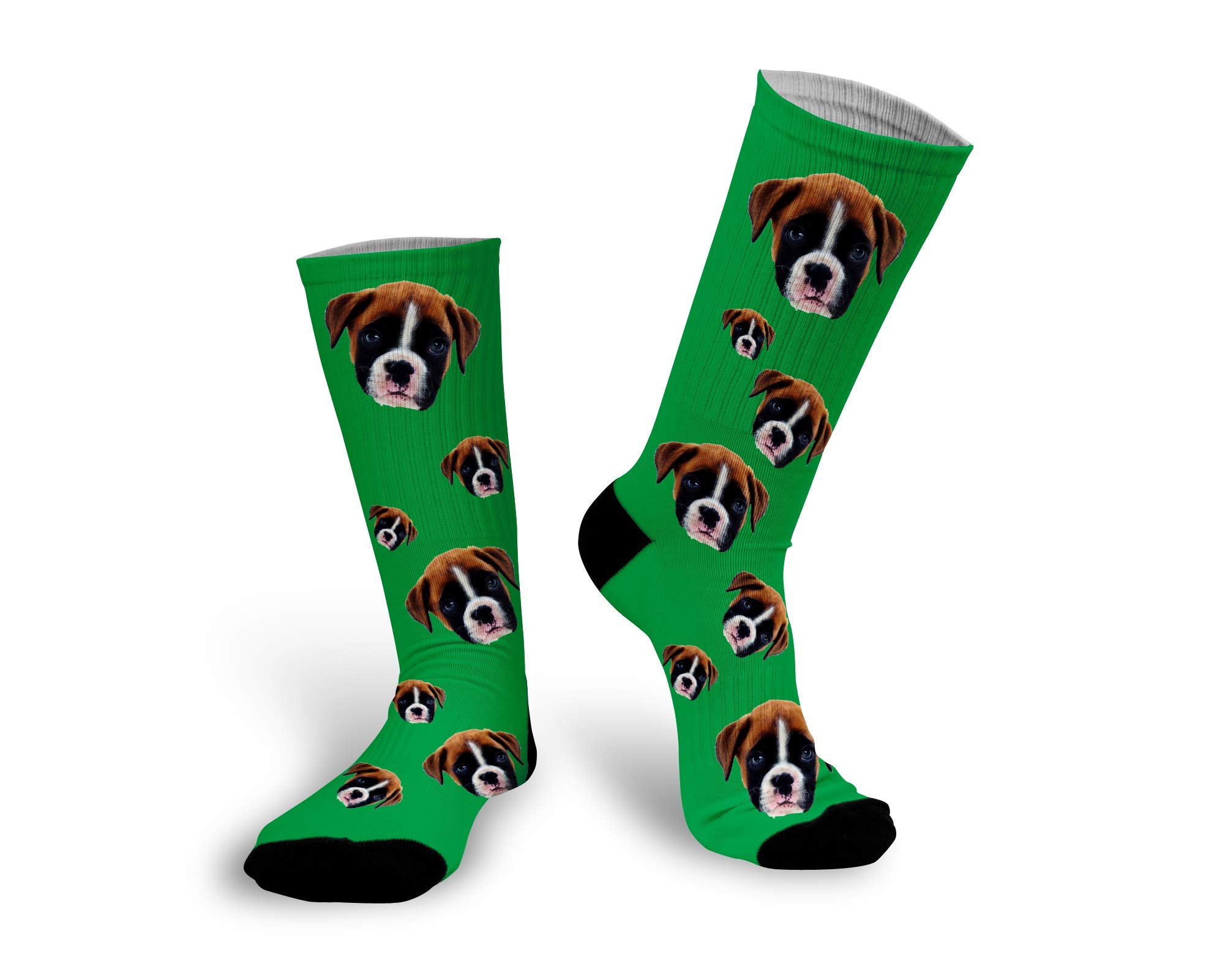 Custom Dog Socks with Personalized Pet Design - Green Large Size | Funny Dog Face Socks Featuring Your Pet's Image | Perfect for Pet Lovers, Gifts, and Matching Outfits