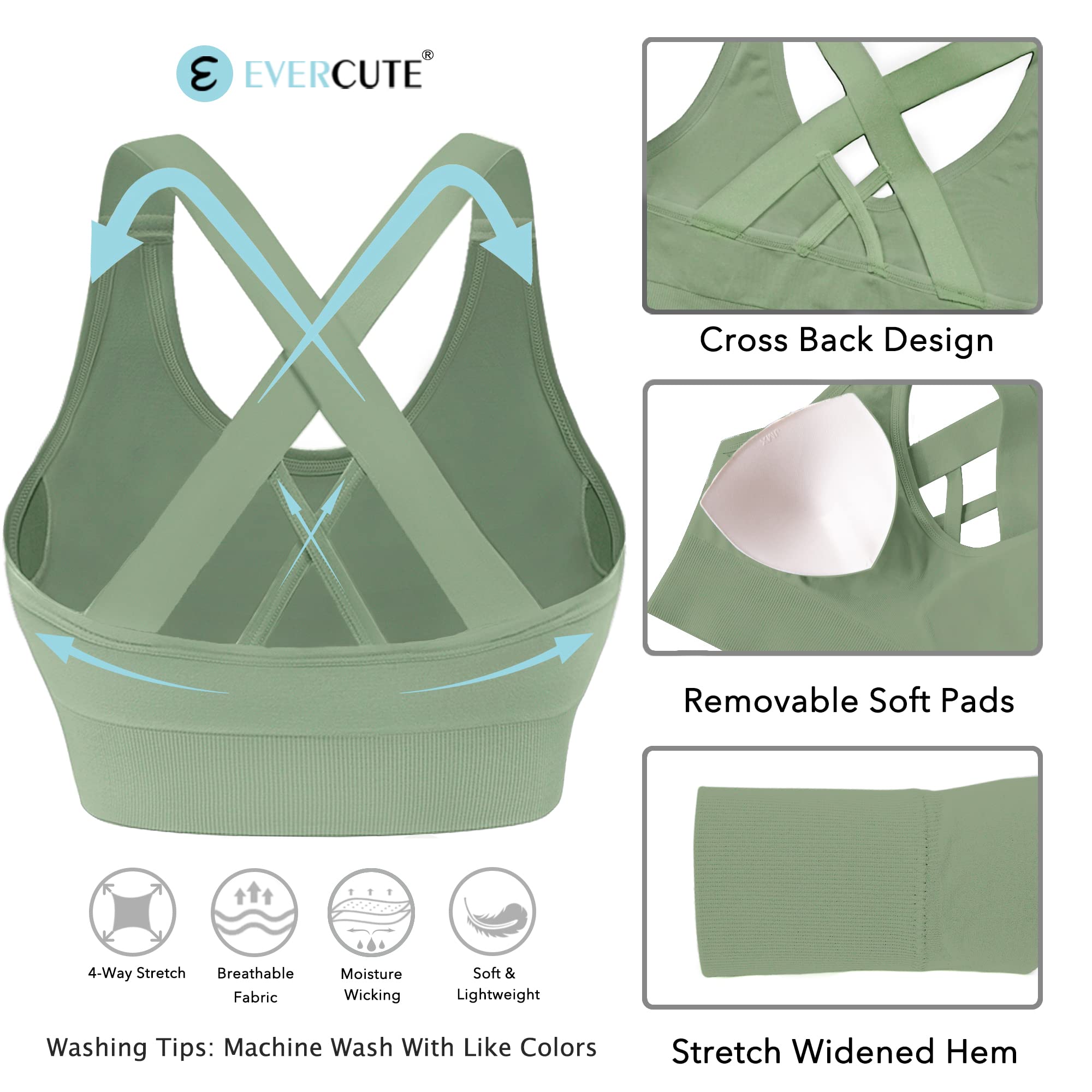 Evercute Women's Sports Bra - Padded Medium Support Criss Cross Strappy Seamless Yoga Bra for High Impact Workouts & Athletic Activities | Perfect for Gym, Running, Yoga & Fitness Training