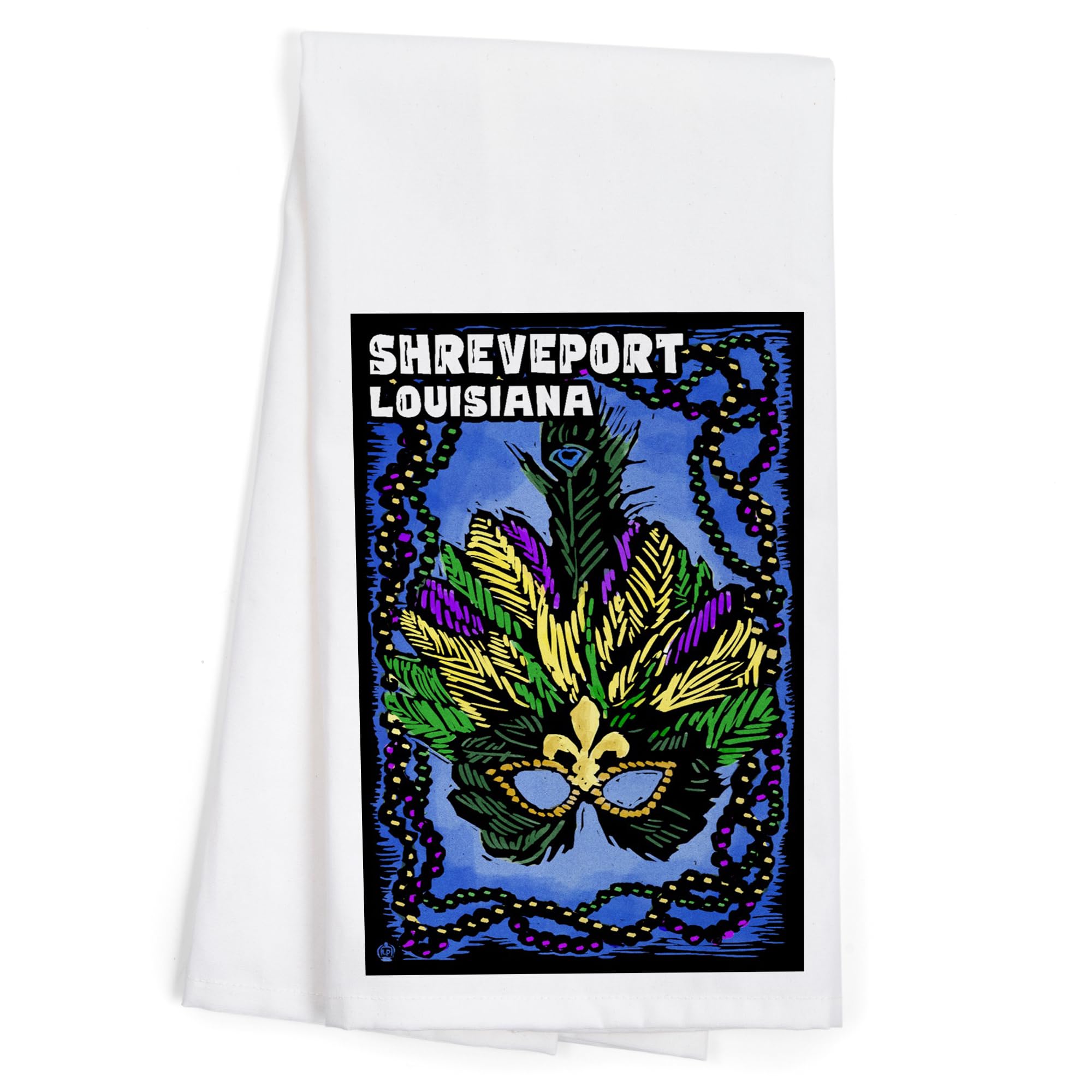 Lantern Press Shreveport Louisiana Mardi Gras Scratchboard Cotton Tea Towel - 100% Cotton Decorative Hand Towel for Kitchen & Home - Perfect for Gifts, Dish Drying & Holiday Decor