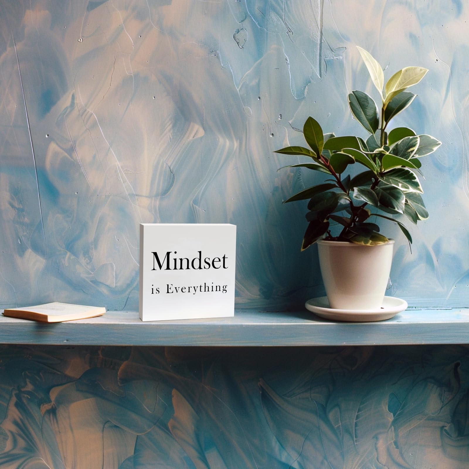 Motivational Wooden Office Desk Decor - 5x5 Inch Inspirational Quotes Signs for Work, Cubicle & Home Office - Perfect for Boosting Productivity & Mindset