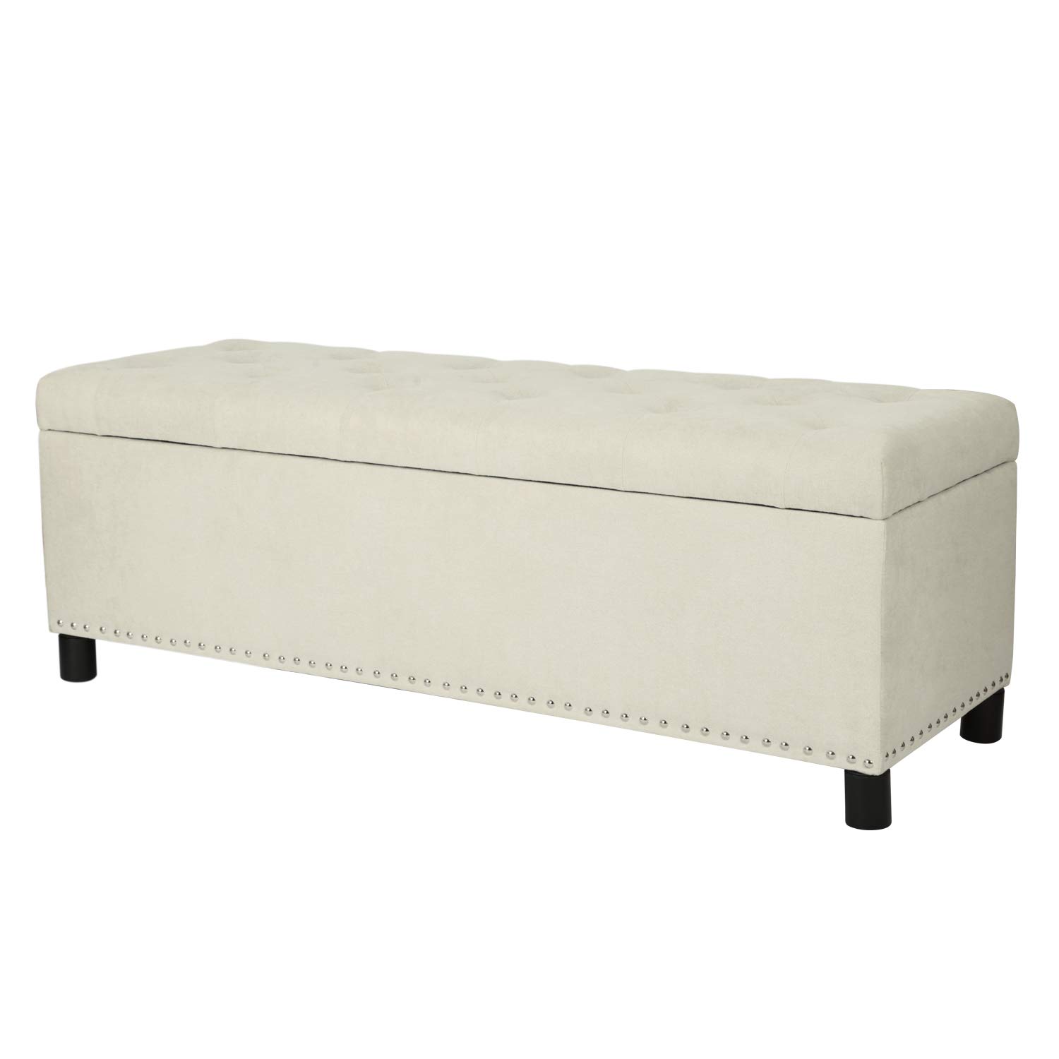 Joveco Rectangle Storage Ottoman Bench - Upholstered Footrest Stool with Hidden Storage for Bedroom, Entryway & Living Room - Beige Fabric - Perfect for Seating, Extra Storage & Home Decor