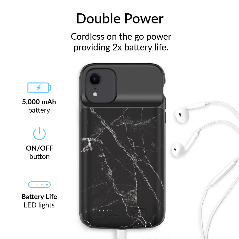 Black Marble iPhone Charging Case - Slim Protective Battery Case for iPhone 12/13/14 Pro Max - 5000mAh Portable Charger for Travel, Work & Daily Use