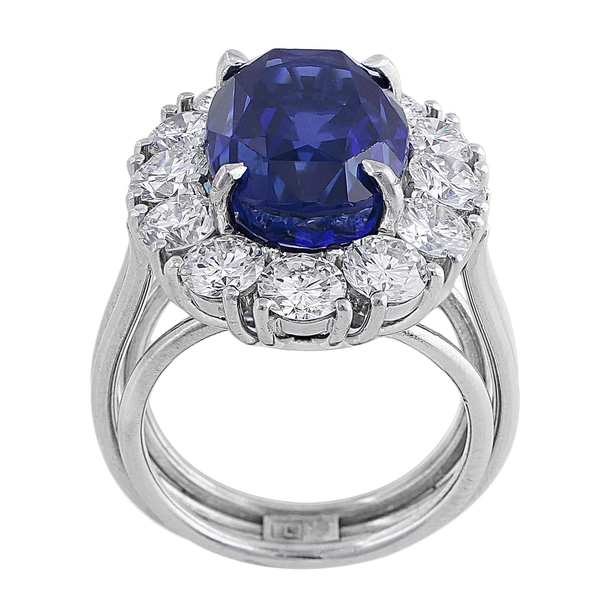 18K White Gold 9.52 Carat Burmese Unheated Sapphire Ring - Gubelin Certified, Elegant Engagement & Wedding Jewelry for Women