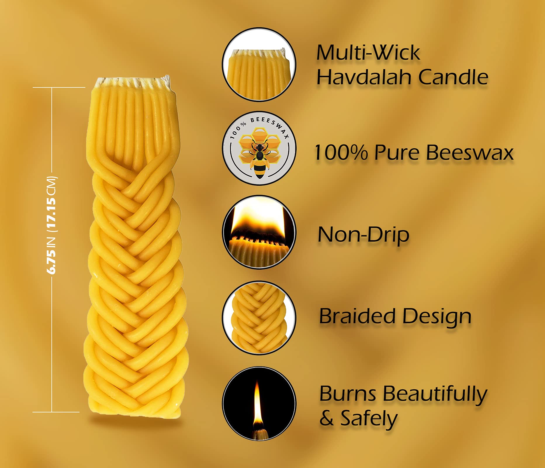 Handmade Beeswax Havdalah Candle - 7