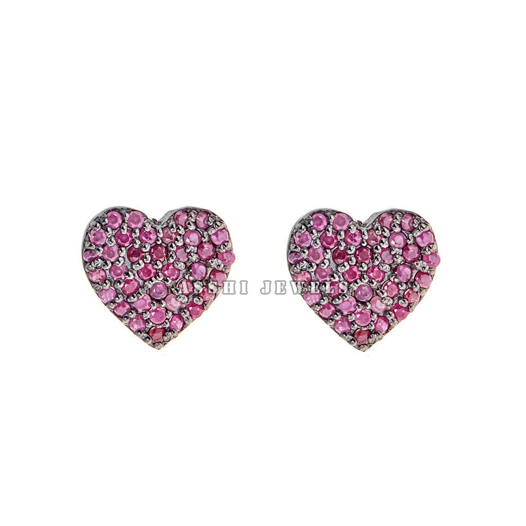 Natural Ruby Heart Stud Earrings - 925 Sterling Silver Women's Jewelry | Elegant Designer Stud Earrings for Valentine's Day, Anniversary Gifts & Special Occasions