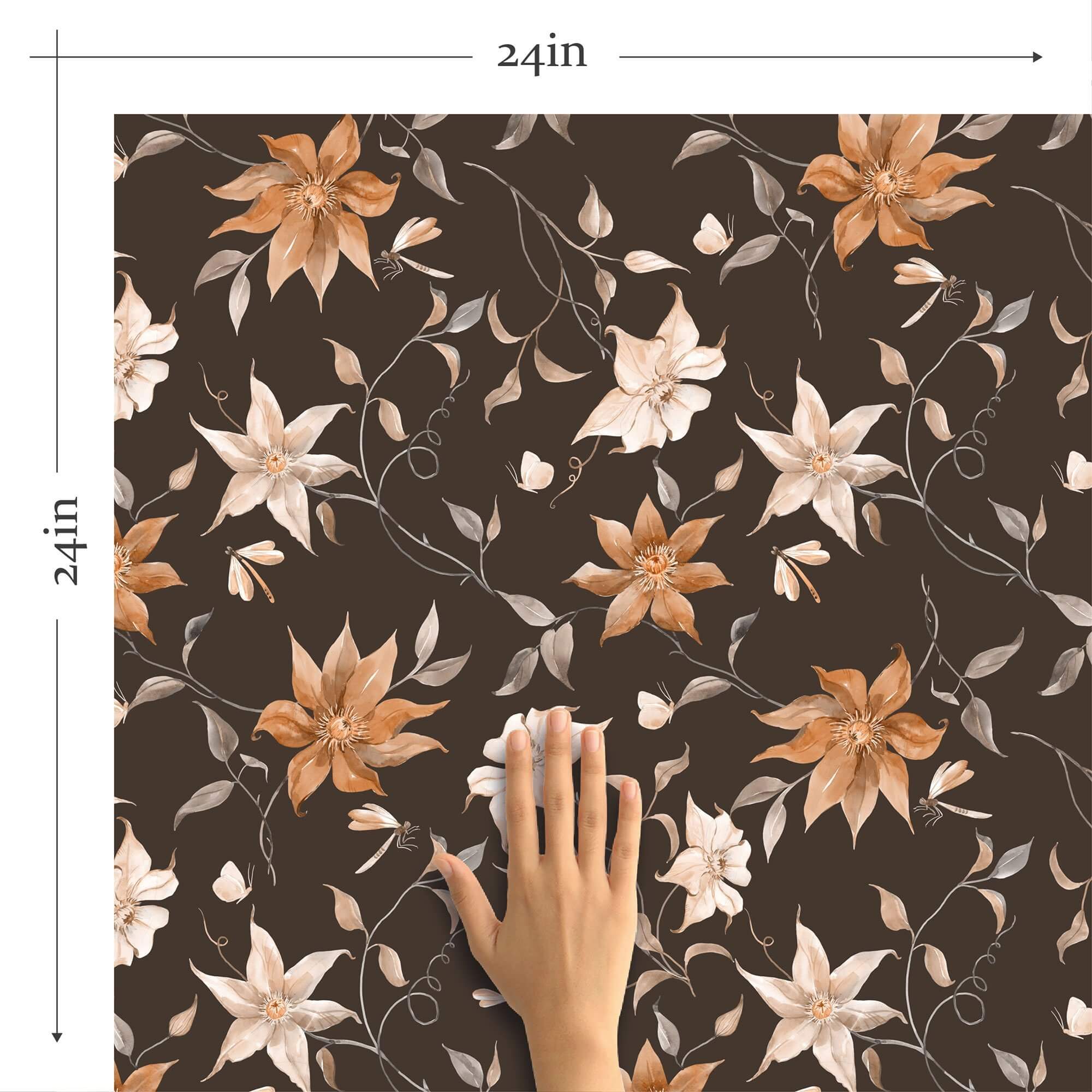 Brown Floral Peel and Stick Removable Wallpaper 7860 - Self-Adhesive Wall Decor for Bedroom, Living Room, Office & Nursery