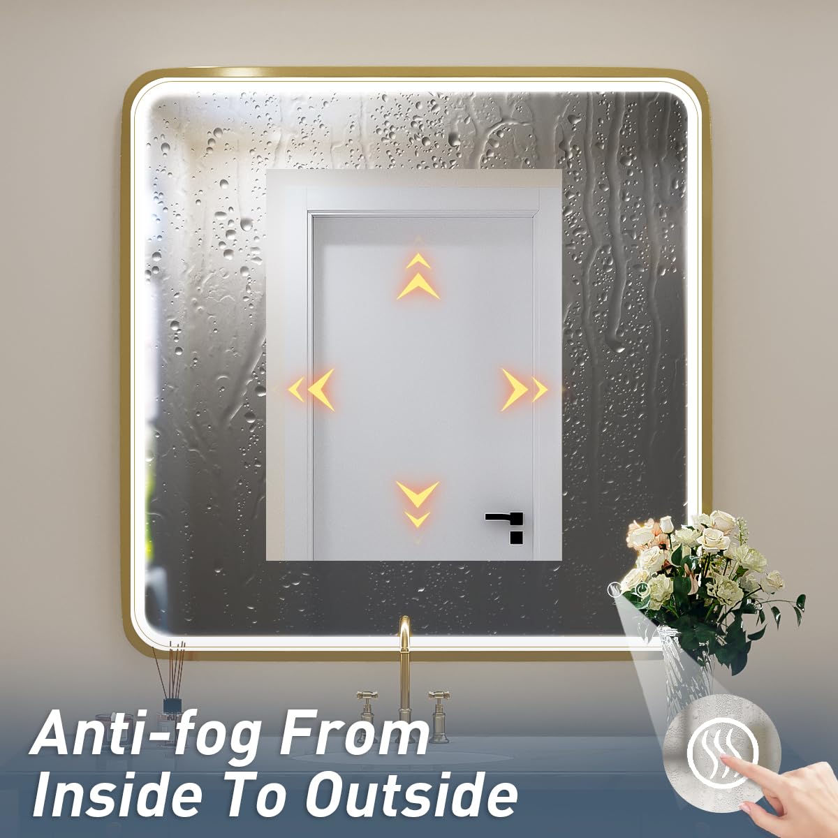 36x36 Inch Gold Framed LED Bathroom Mirror with Dimmable Lights - Anti-Fog Design, 6000K Daylight, Touch Switch - Perfect for Wall Mounting, Vanity Makeup & Modern Bathroom Decor