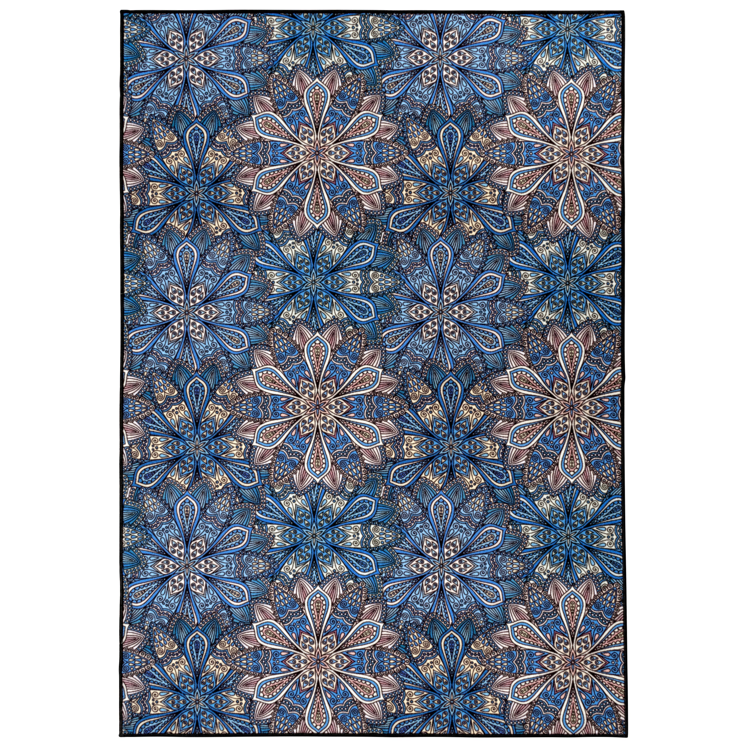 Bohemian Floral Non-Slip Indoor/Outdoor Area Rug - Perfect for Living Room, Bedroom, Patio & Boho Home Decor