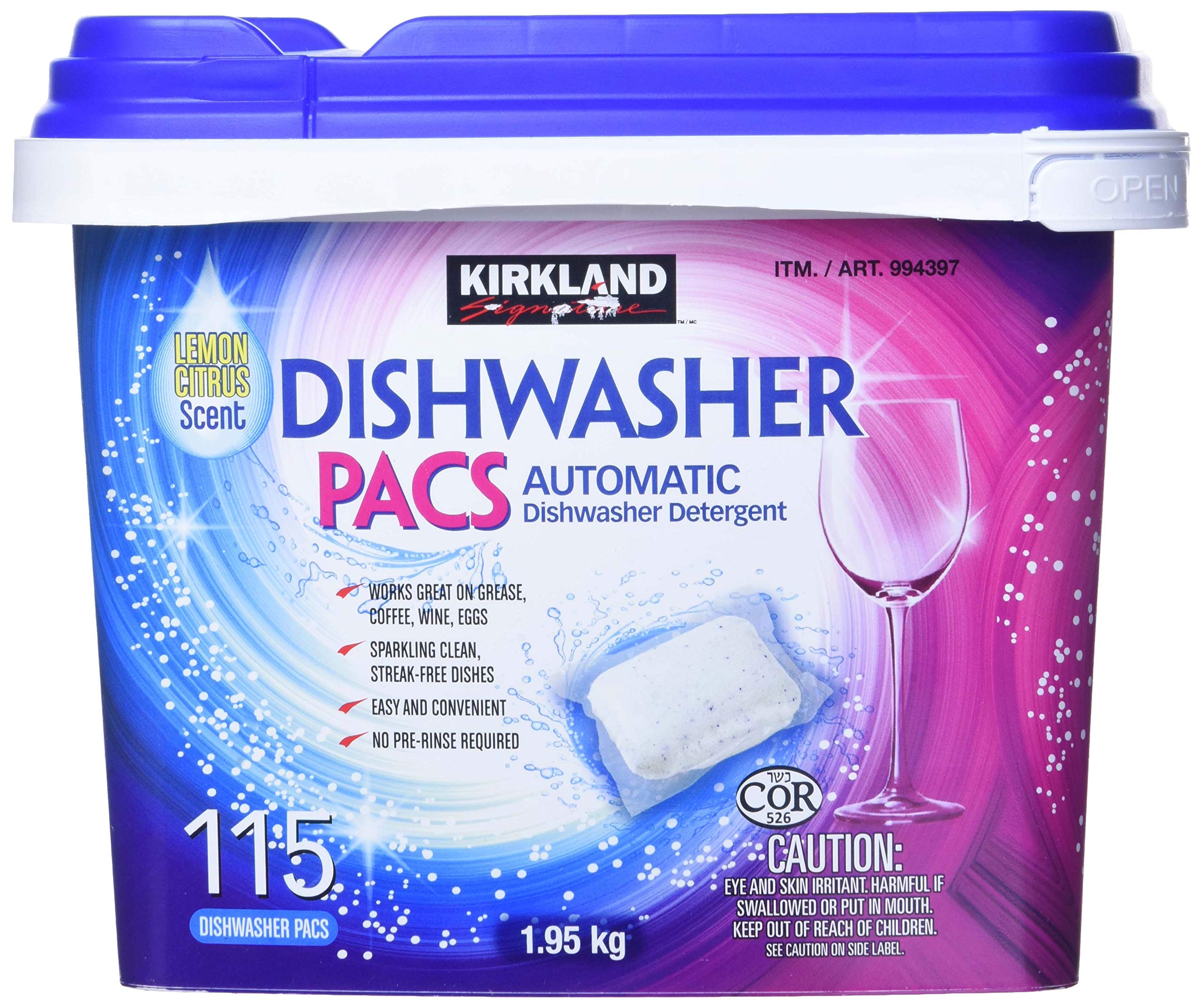 Kirkland Signature Premium Dishwasher Pacs - Streak Free, Easy to Use Automatic Dishwasher Detergent for Sparkling Clean Dishes - Perfect for Daily Use in Homes & Restaurants