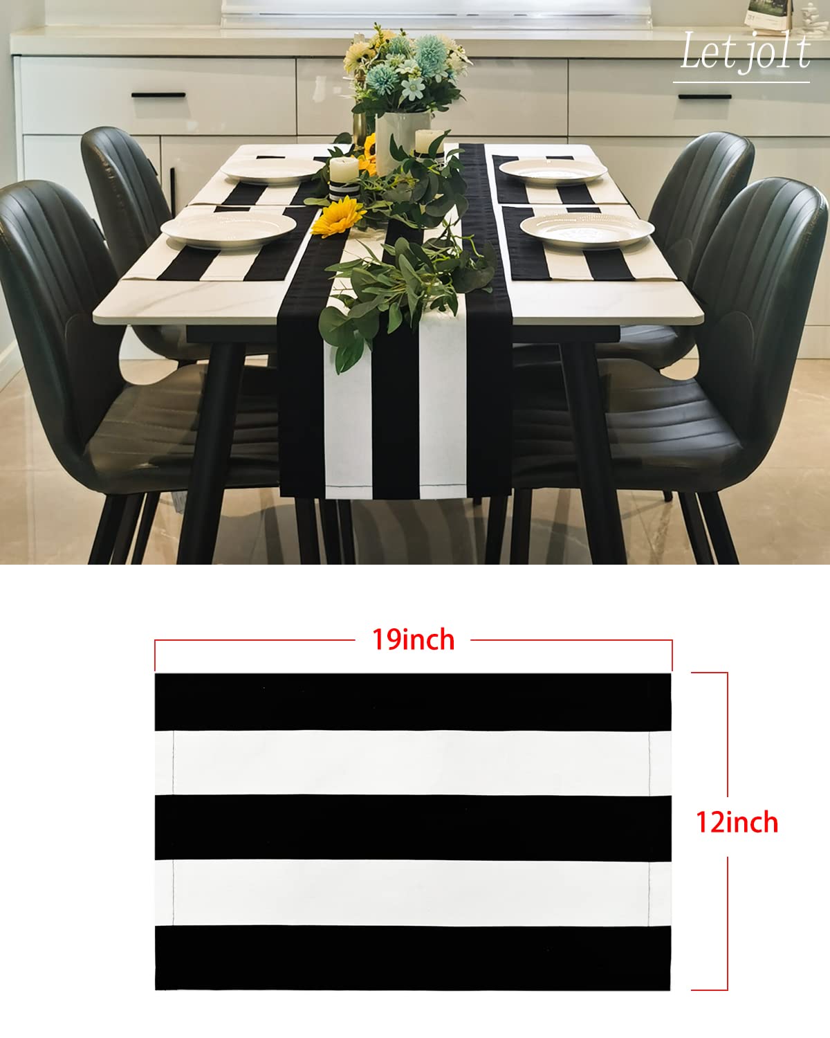 Letjolt Black and White Striped Placemats Set of 4 - Farmhouse Style Kitchen Table Mats for Dining, Party & Home Decor - Perfect for Everyday Meals, Holiday Gatherings and Rustic Themed Events