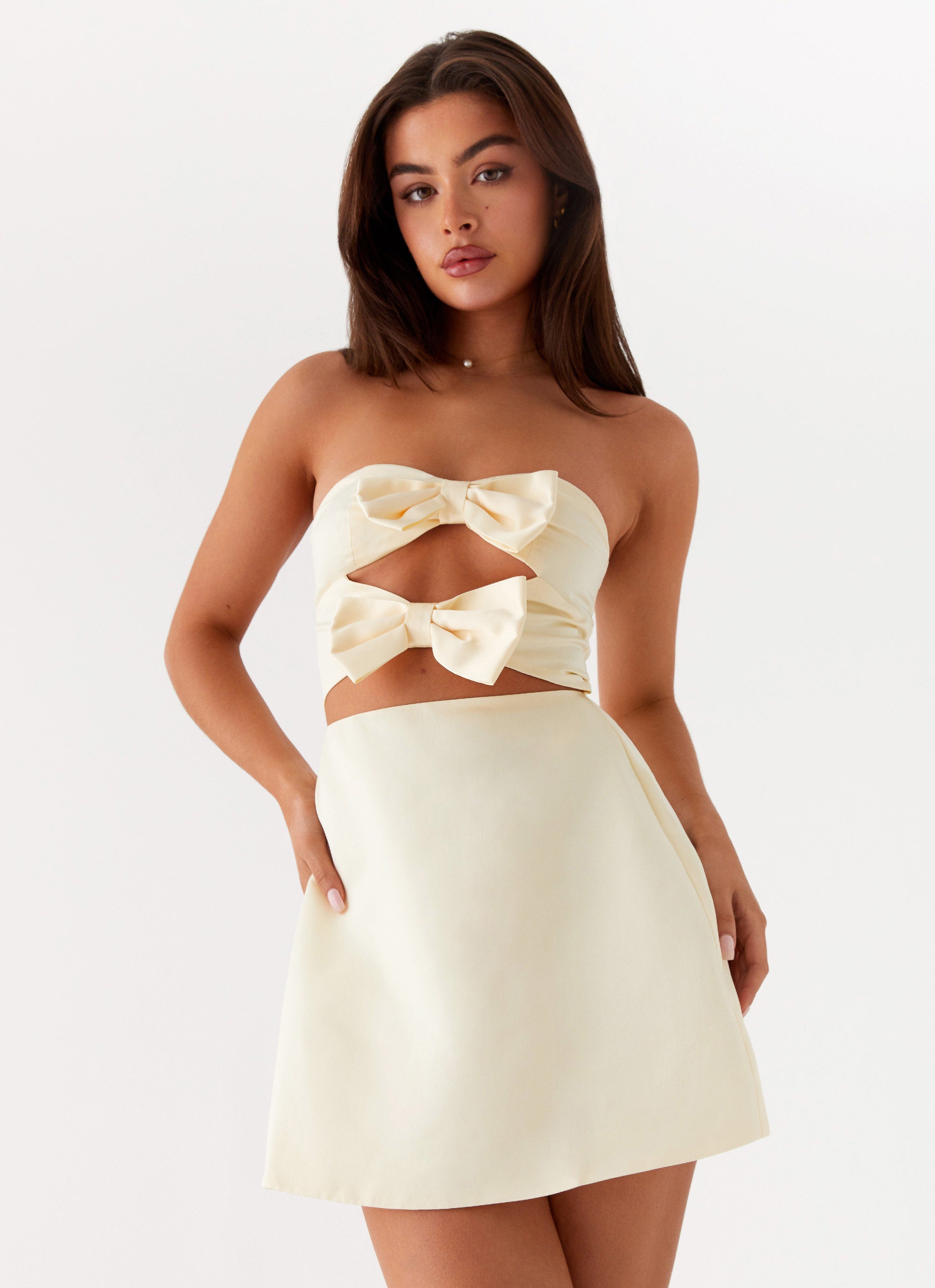 Girl Crush Bow Mini Dress - Flirty Lemon Yellow Summer Party Dress for Women | Perfect for Dates, Weddings & Beach Vacations