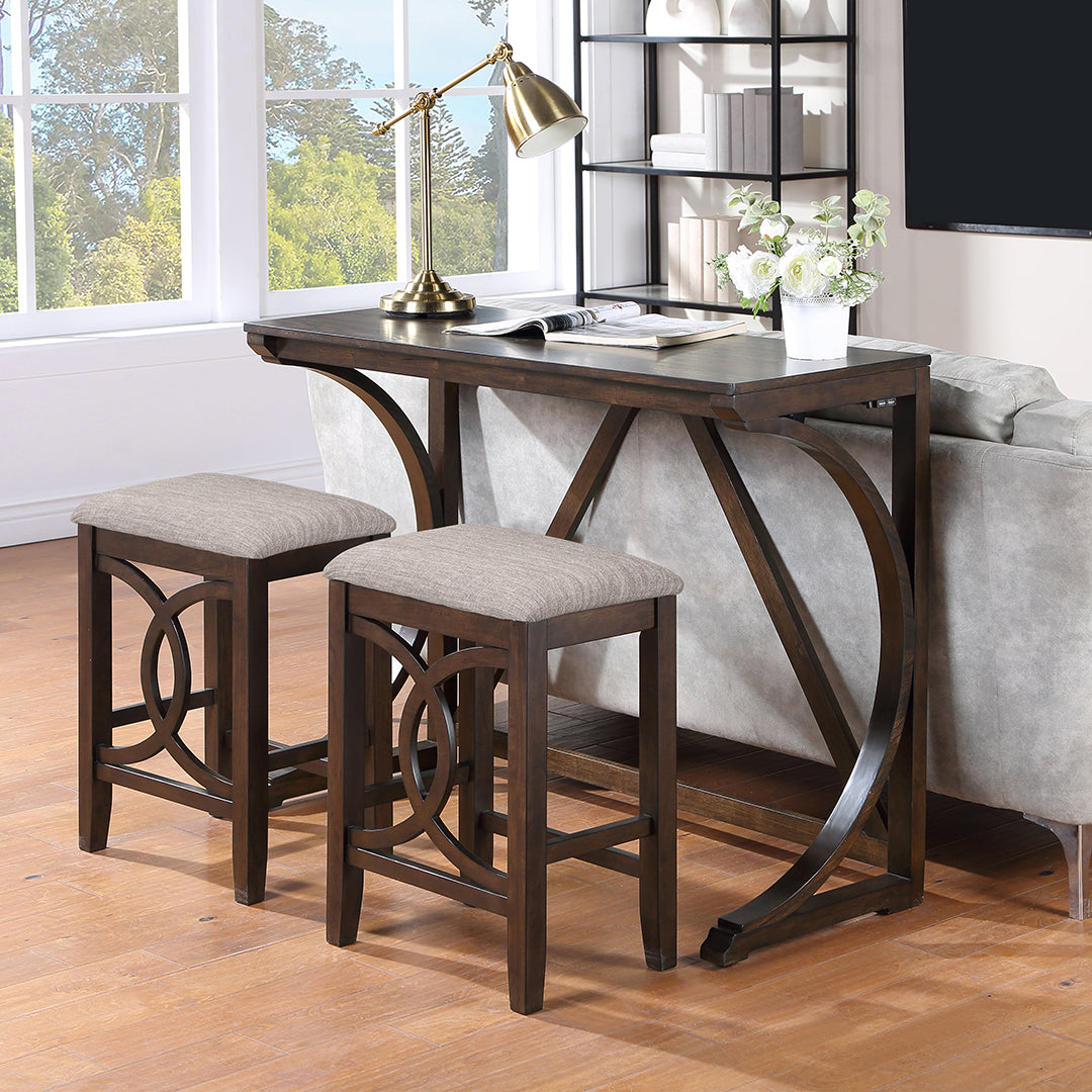 Bella Sofa Table with 2 Stools - Cherry Wood Console Table Set for Living Room, Entryway & Small Spaces - Perfect for Coffee, Books & Decor