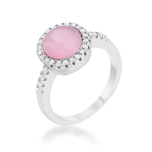 0.3ct CZ Pink Cat's Eye Rhodium Plated Classic Ring for Women - Elegant Jewelry Gift for Valentine's Day, Anniversary & Special Occasions