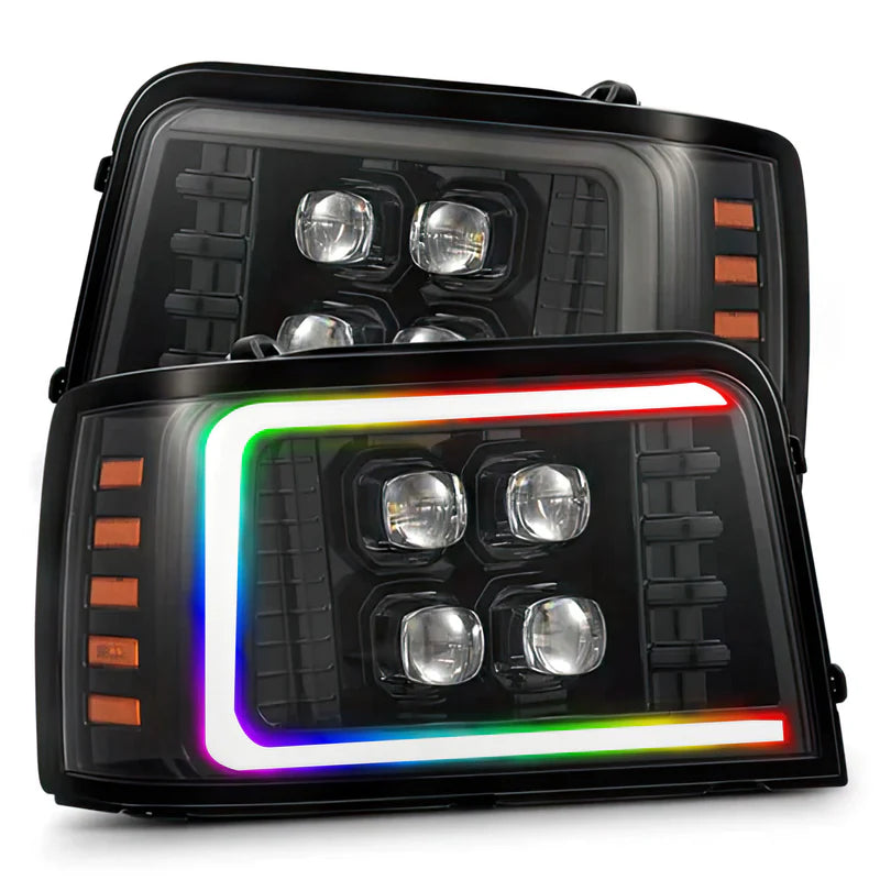 Alpharex Alphablack Flow Series Multicolor LED Headlights for 1992-1996 Ford F-Series & Bronco Trucks - Upgrade Lighting for Off-Road & Night Driving