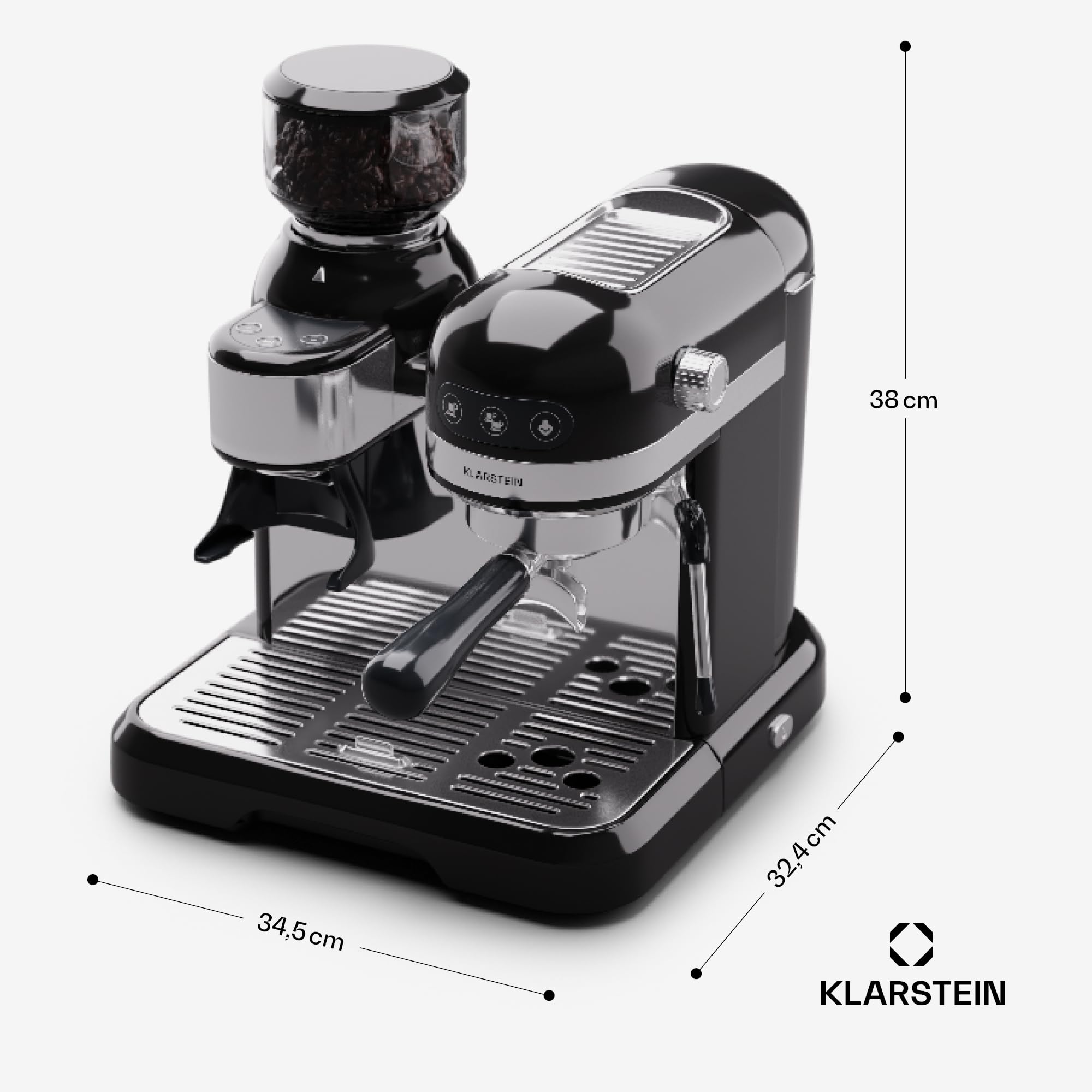 Klarstein 1.4L Espresso Coffee Machine with ThermoBlock - Stainless Steel Retro Coffee Maker for Ground Coffee, Cappuccino, Latte & Macchiato - 1550W with Milk Frother - Perfect for Home, Office & Coffee Shops
