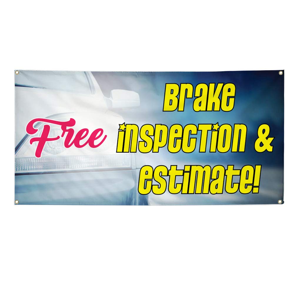 Custom Vinyl Banner 60x144 Inches - Weatherproof, Durable Outdoor Sign with 10 Grommets | Perfect for Automotive Shops, Free Brake Inspection Promotions & Industrial Yard Signs | Heavy-Duty White Commercial Banner for Business Advertising