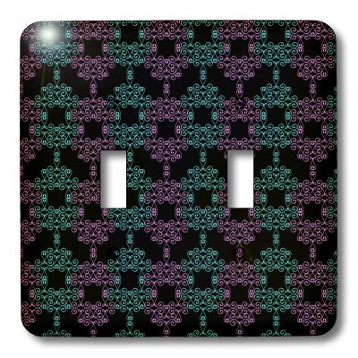 3D Rose Decorative Light Switch Cover - Pretty Teal and Purple Curly Shapes Pattern on Black - Perfect for Bedroom, Living Room, and Office Decor