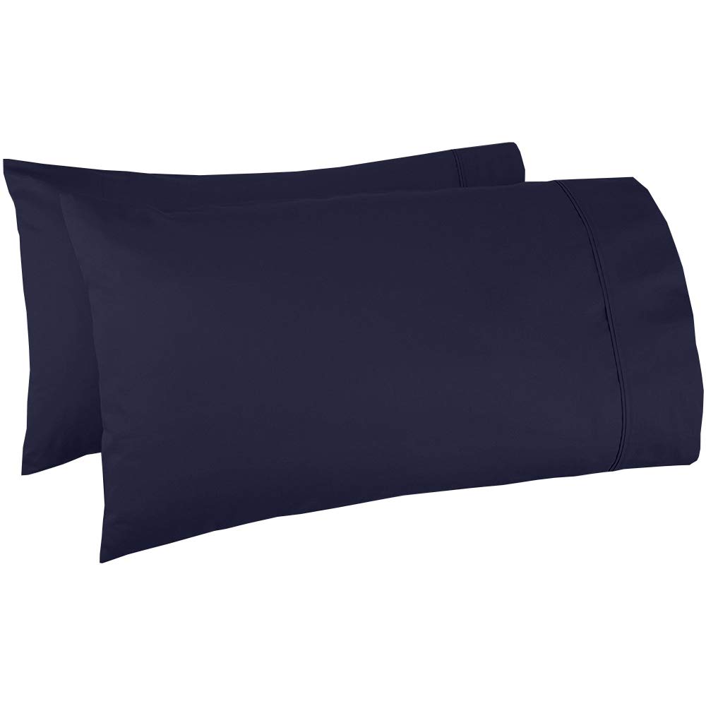 2-Pack Queen Size Giza Cotton Pillowcases - 20x30 Inches, Navy Blue Solid - Luxury Soft Breathable Bedding for Hotel & Home Use