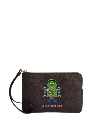 Coach Cosmic Corner Zip Wristlet - Signature Canvas Robot Print Crossbody Bag for Women - Perfect for Everyday Use, Travel & Night Out