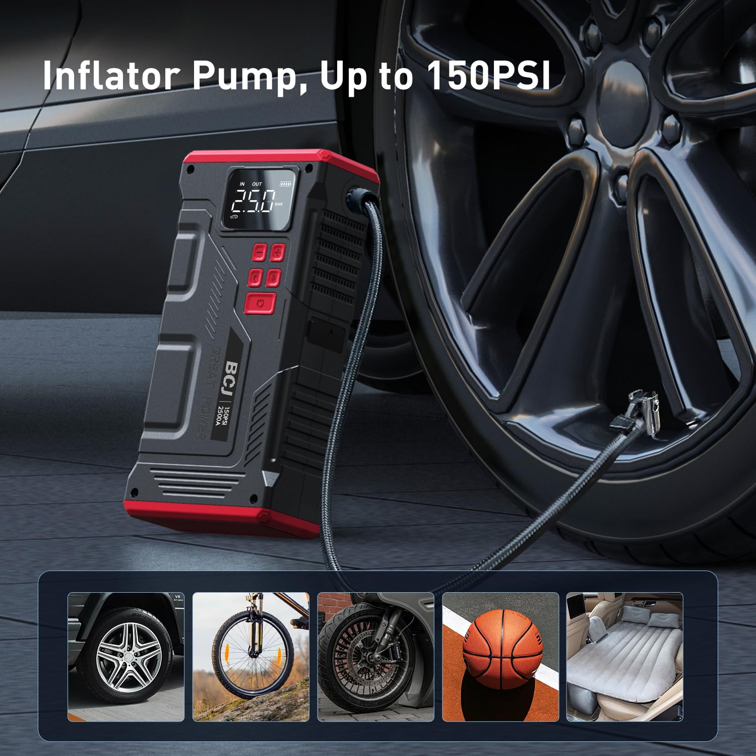 3000A V5 Jump Starter with Built-in Air Compressor - Portable Car Battery Booster for Emergency Jump Starts, Tire Inflation - Perfect for Roadside Assistance, Camping, and Off-Road Adventures