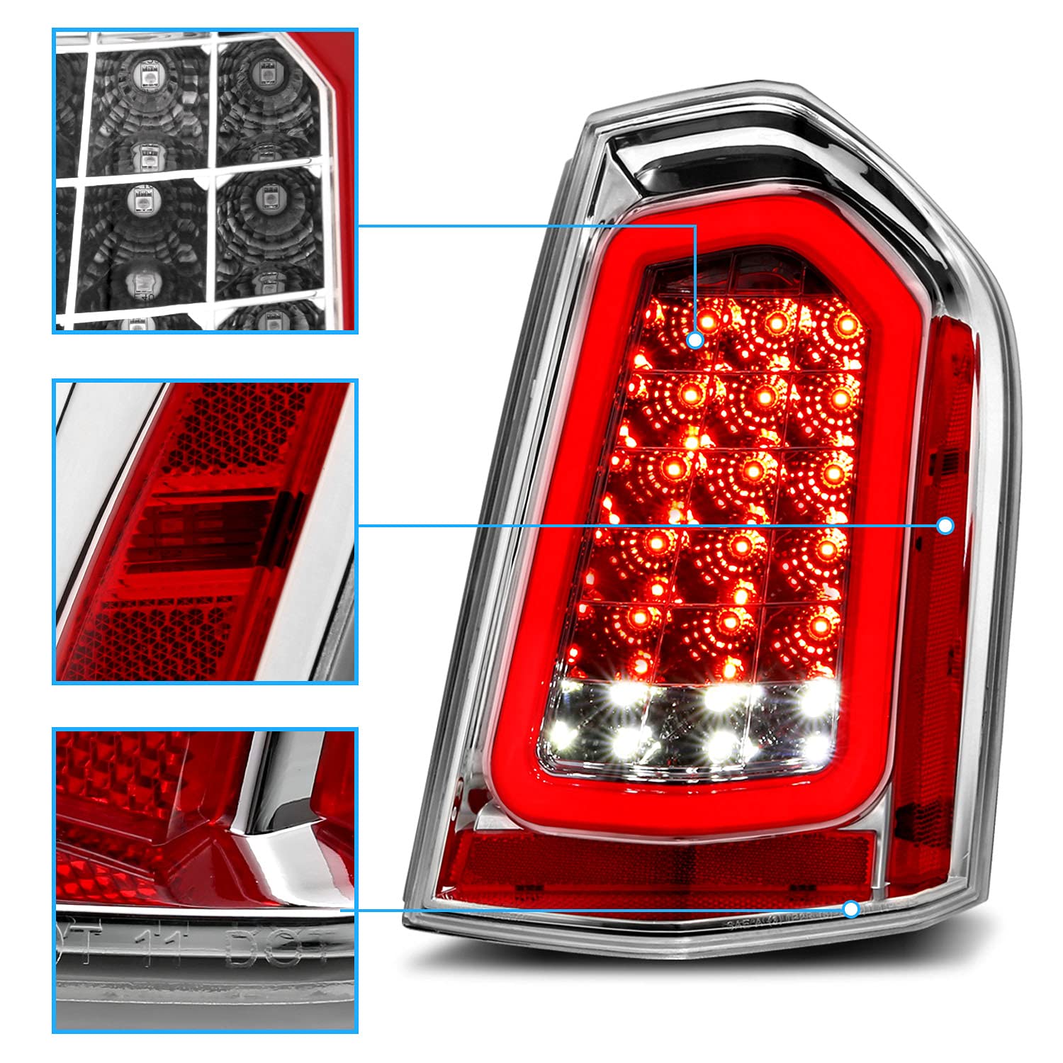 AmeriLite Chrome Full Intense LED Parking Light Bar - Brake & Reverse Tail Lights for 2011-2014 Chrysler 300 | Durable & Bright LED Lights for Night Driving & Enhanced Safety