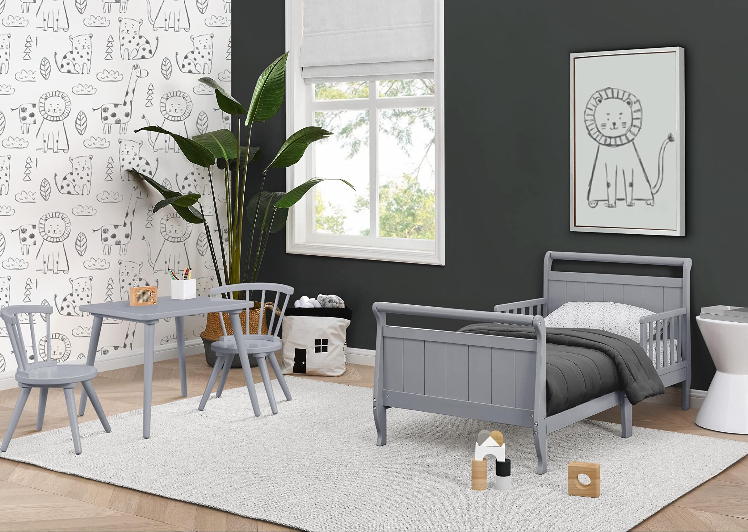 Delta Children Wood Sleigh Toddler Bed - Grey Convertible Crib for Kids | Safe & Stylish Nursery Furniture for Boys & Girls | Perfect for Bedroom, Daycare, or Guest Room