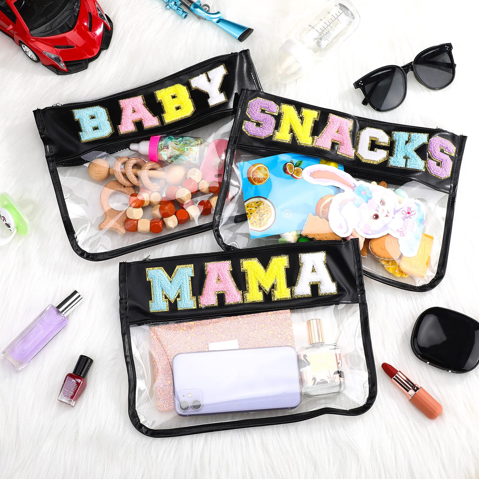 3-Pack Clear PVC Zipper Pouches - Waterproof Travel Makeup Bag, Cosmetic Organizer for Women & Girls, Baby Snack Pouch, Preppy Toiletry Bag - Perfect for Travel, School, Gym & Daily Use (As Shown in Pictures)